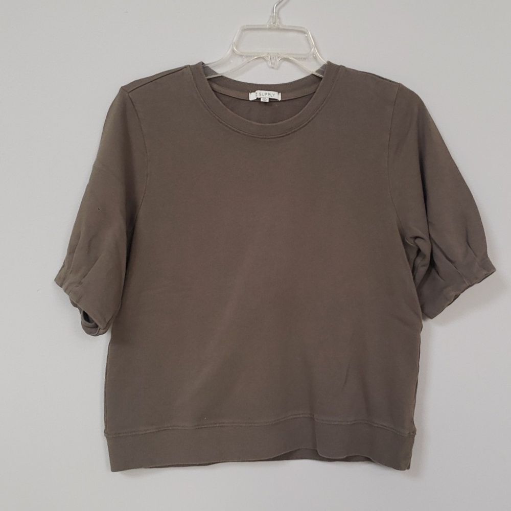 Z Supply Short Sleeve Boxy Sweatshirt in Taupe